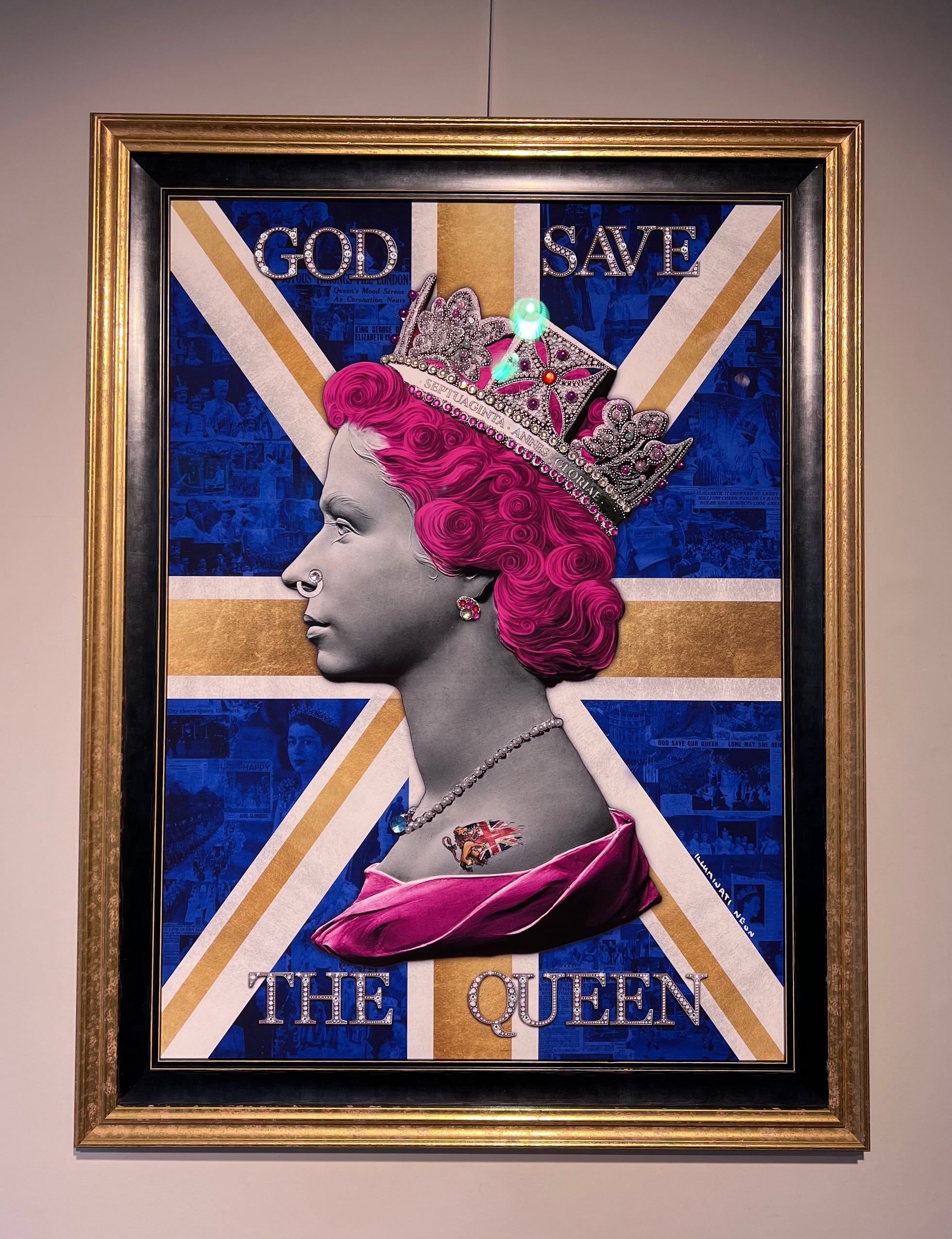 God Save The Queen - Pink On Blue