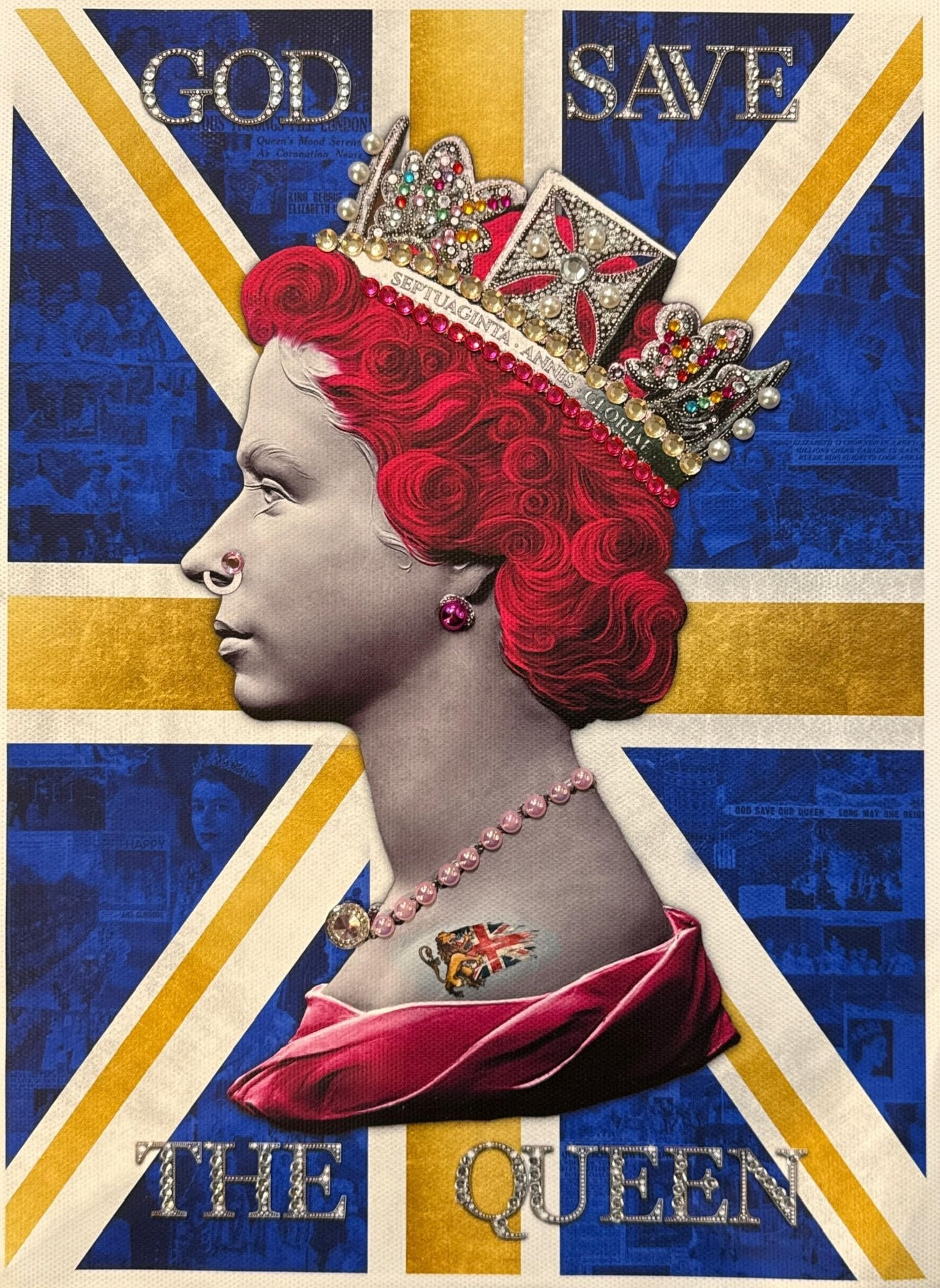 God Save The Queen - Red On Blue (Small)