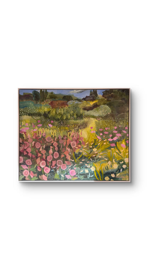 Apricot Hollyhocks in Somerset Garden