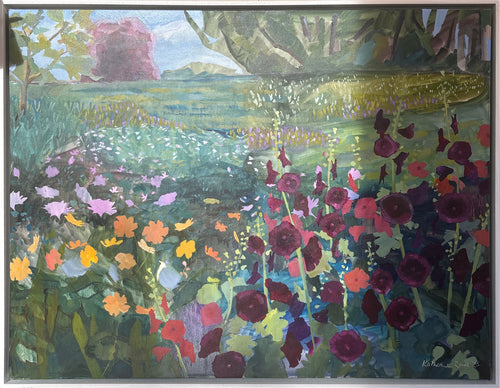 Blacknight Hollyhocks in Somerset Garden