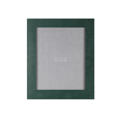 Jubilee Portrait Photograph Frame 8x6 in green lizard print with suede lined back, suitable for portrait or landscape images.