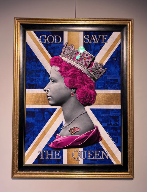 God Save The Queen - Pink On Blue