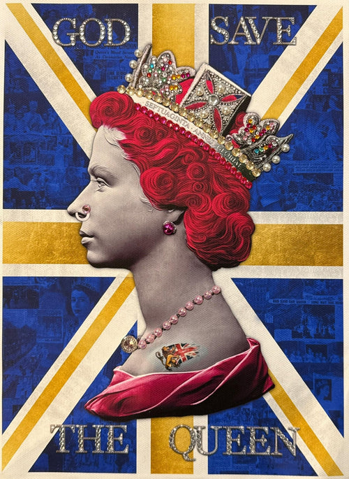 God Save The Queen - Red On Blue (Small)